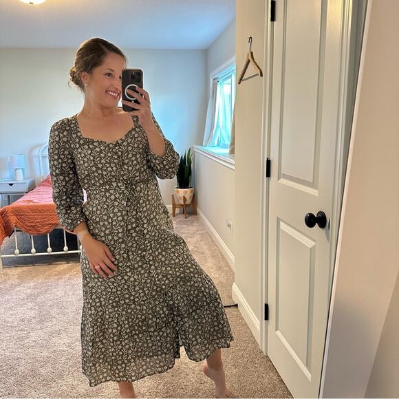 Emerson Fry India Collection Green Floral Cotton Long Sleeve Maxi Dress Medium - Picture 5 of 16